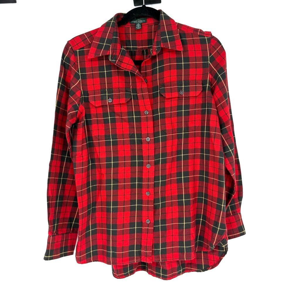 Lauren Ralph Lauren Red Plaid Flannel Shirt Womens Small Cotton Button Front